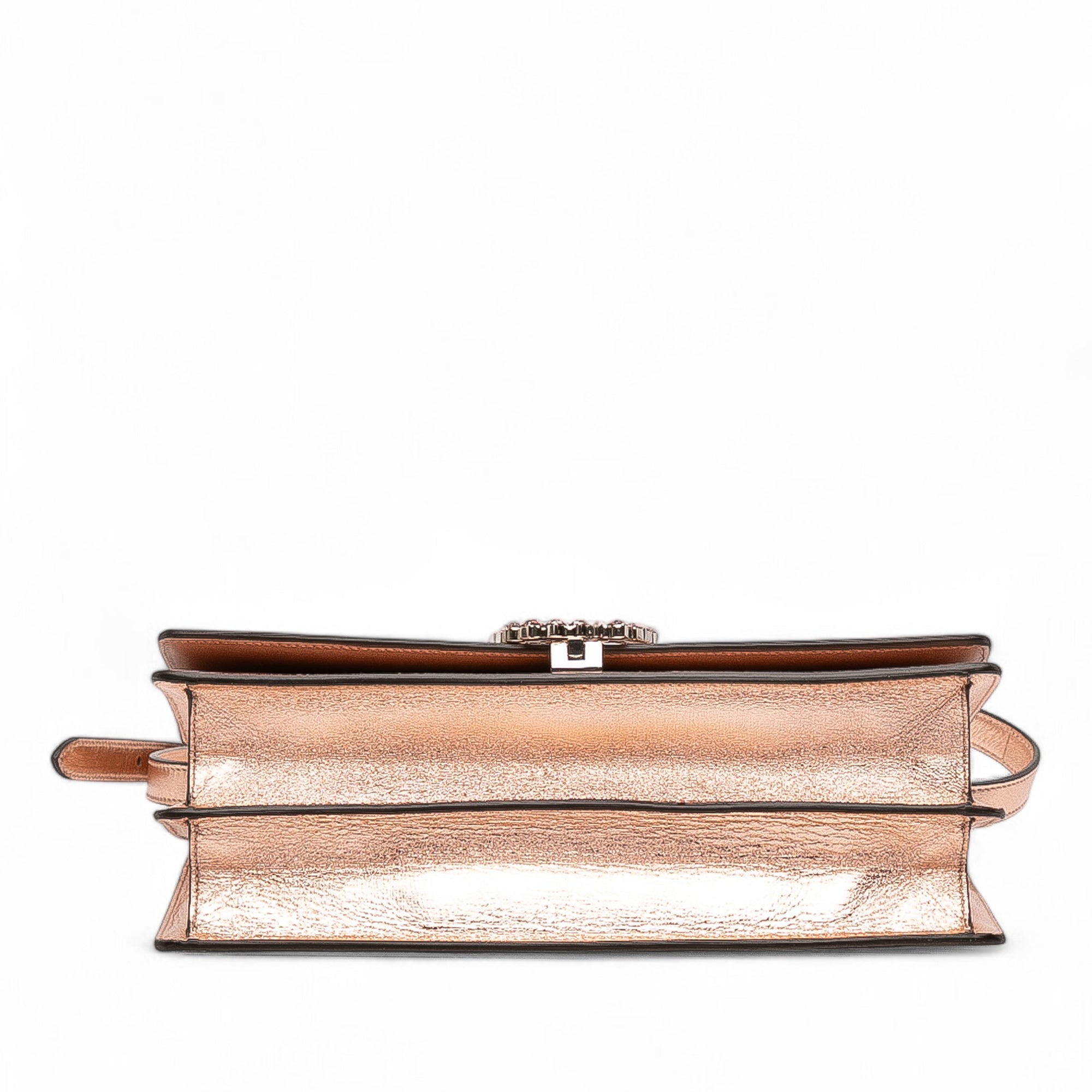 Metallic Leather Crystal Embellished Broadway Clutch on Strap