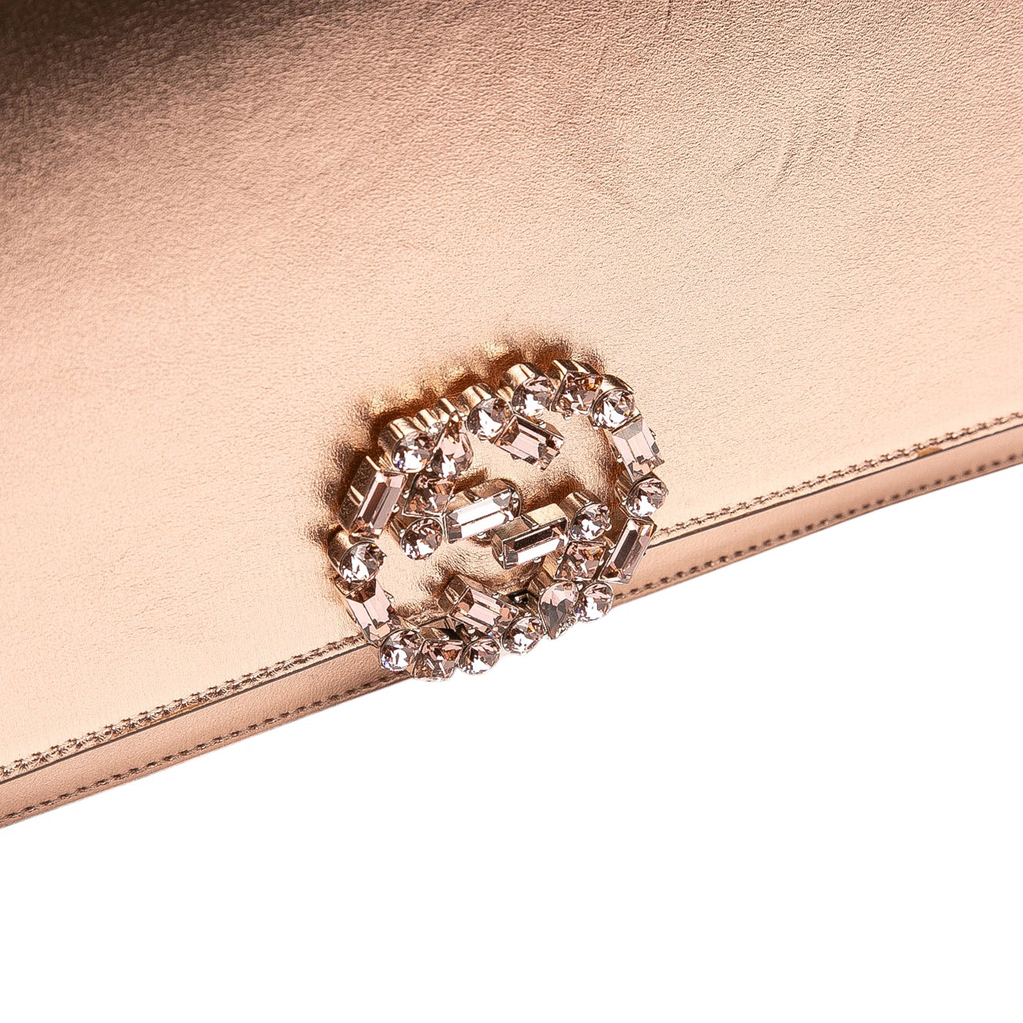 Metallic Leather Crystal Embellished Broadway Clutch on Strap
