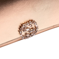 Metallic Leather Crystal Embellished Broadway Clutch on Strap