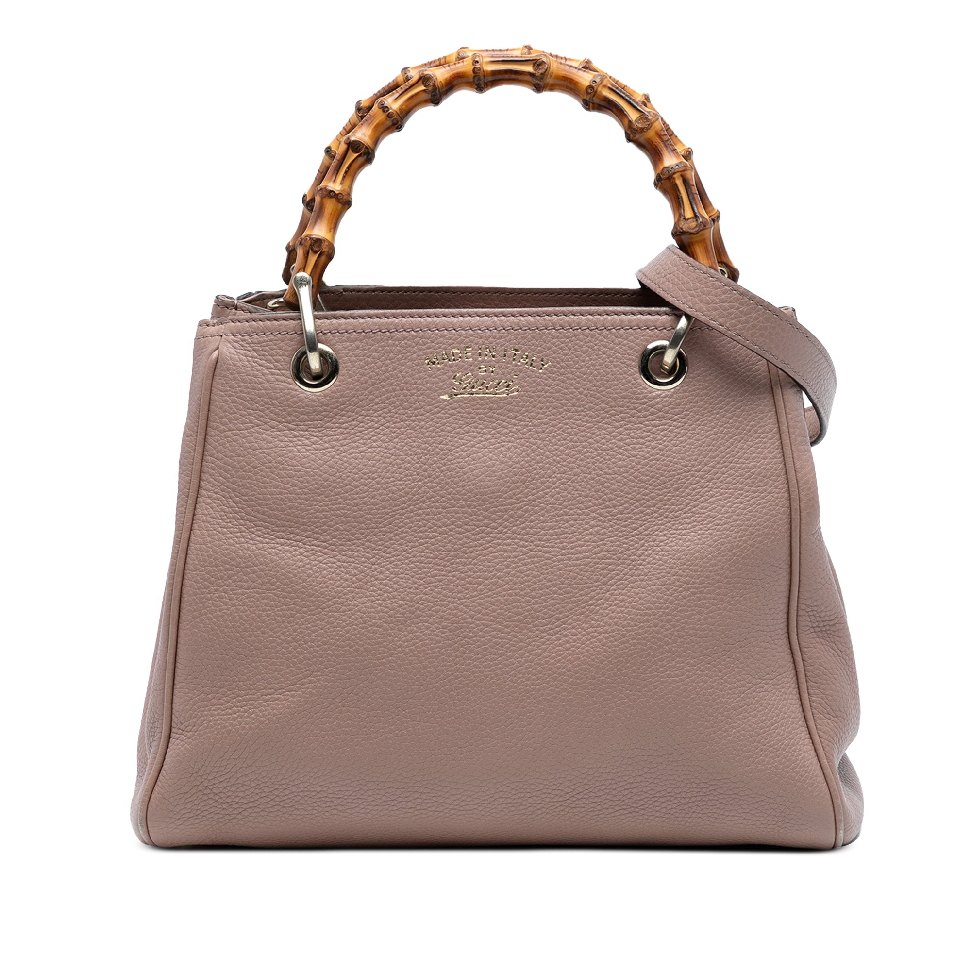 Small Calfskin Bamboo Shopper Satchel