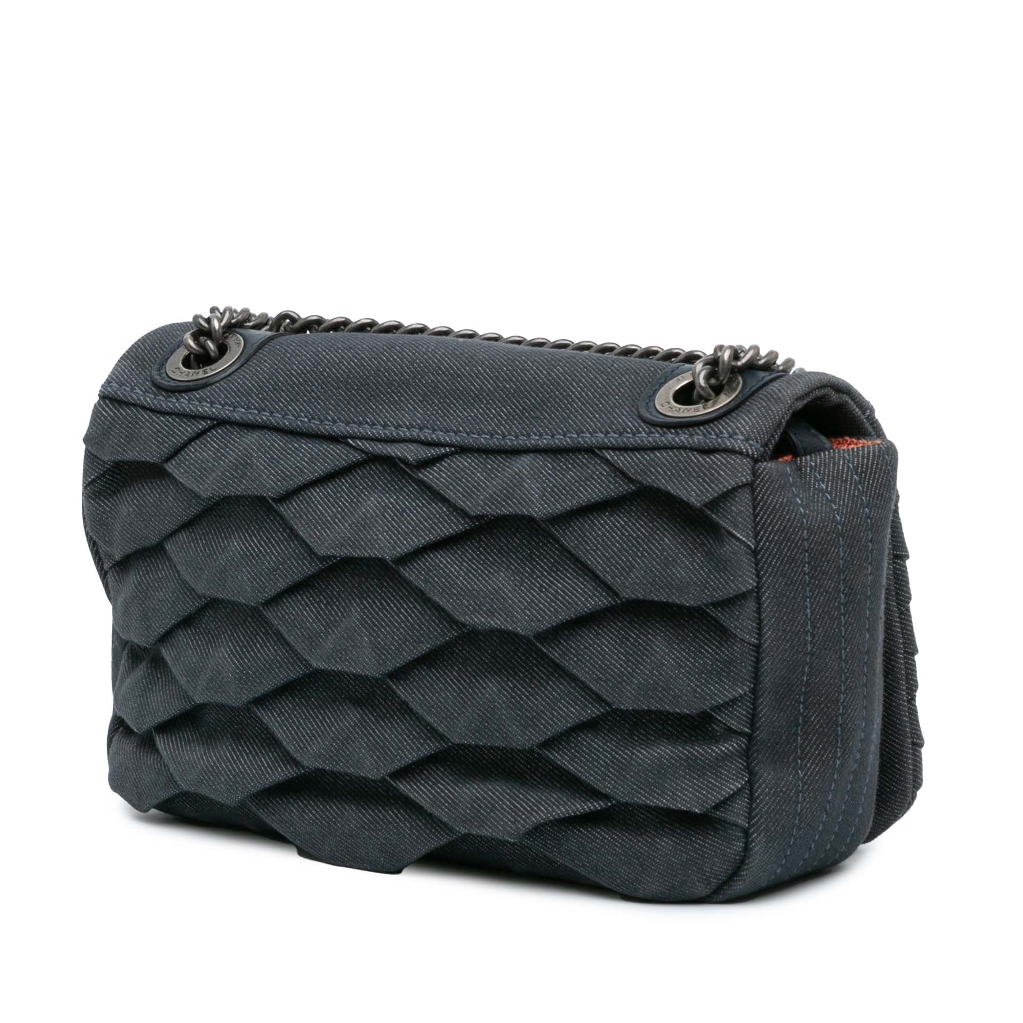 Small Pleated Denim Scale Effect Turtle Flap