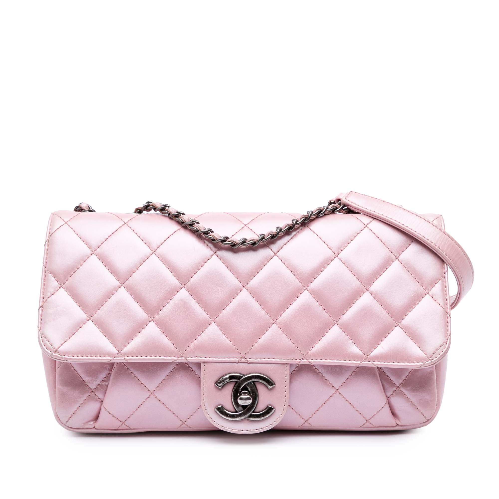 Medium CC Quilted Metallic Calfskin Coco Pleats Flap