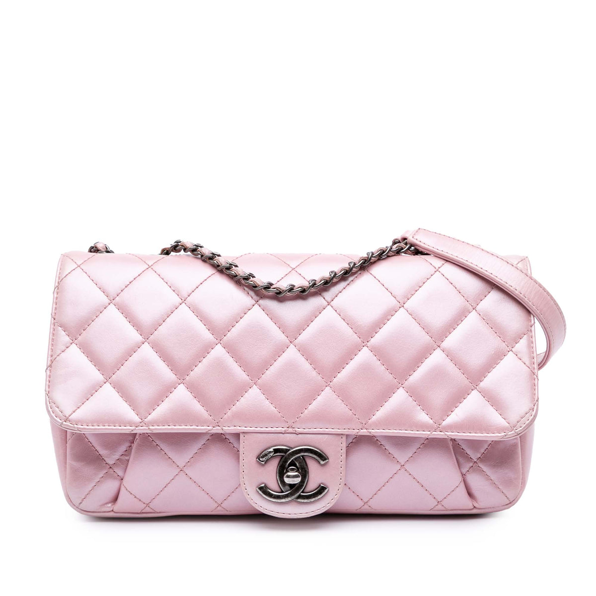 Medium CC Quilted Metallic Calfskin Coco Pleats Flap