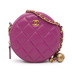 CC Quilted Lambskin Pearl Crush Round Clutch with Chain_0