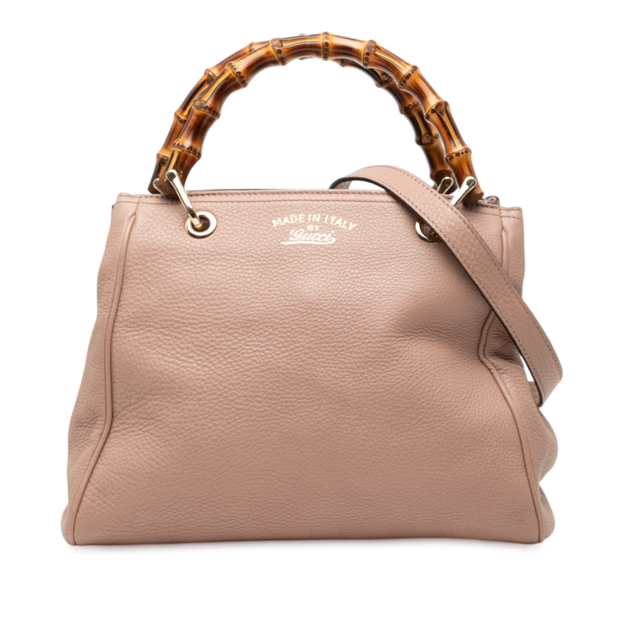 Small Calfskin Bamboo Shopper Satchel