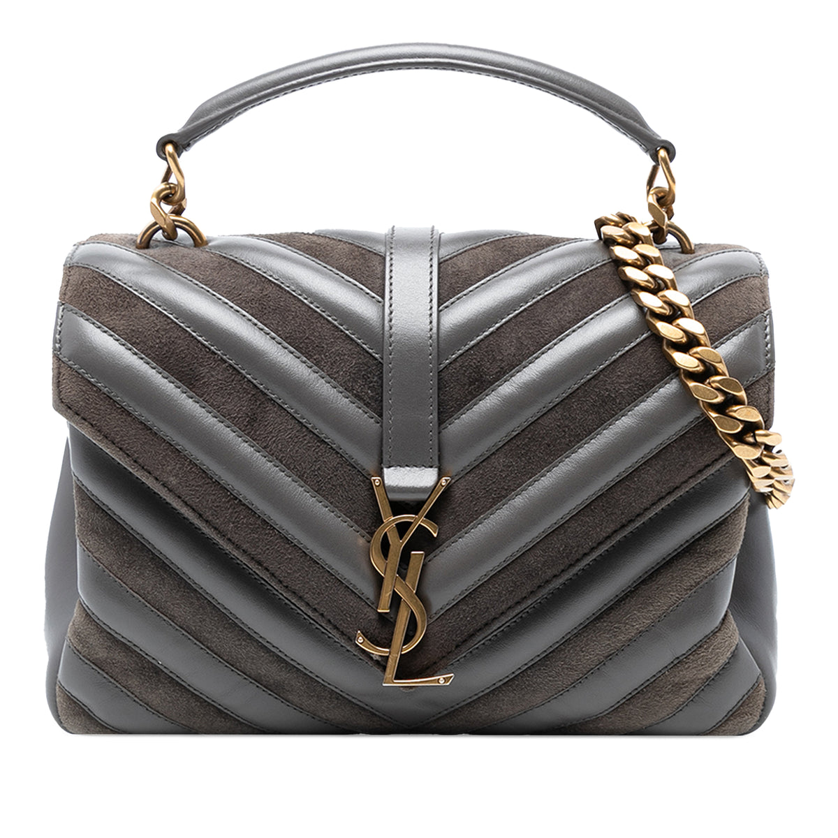 Medium Calfskin and Suede Chevron Monogram College Satchel