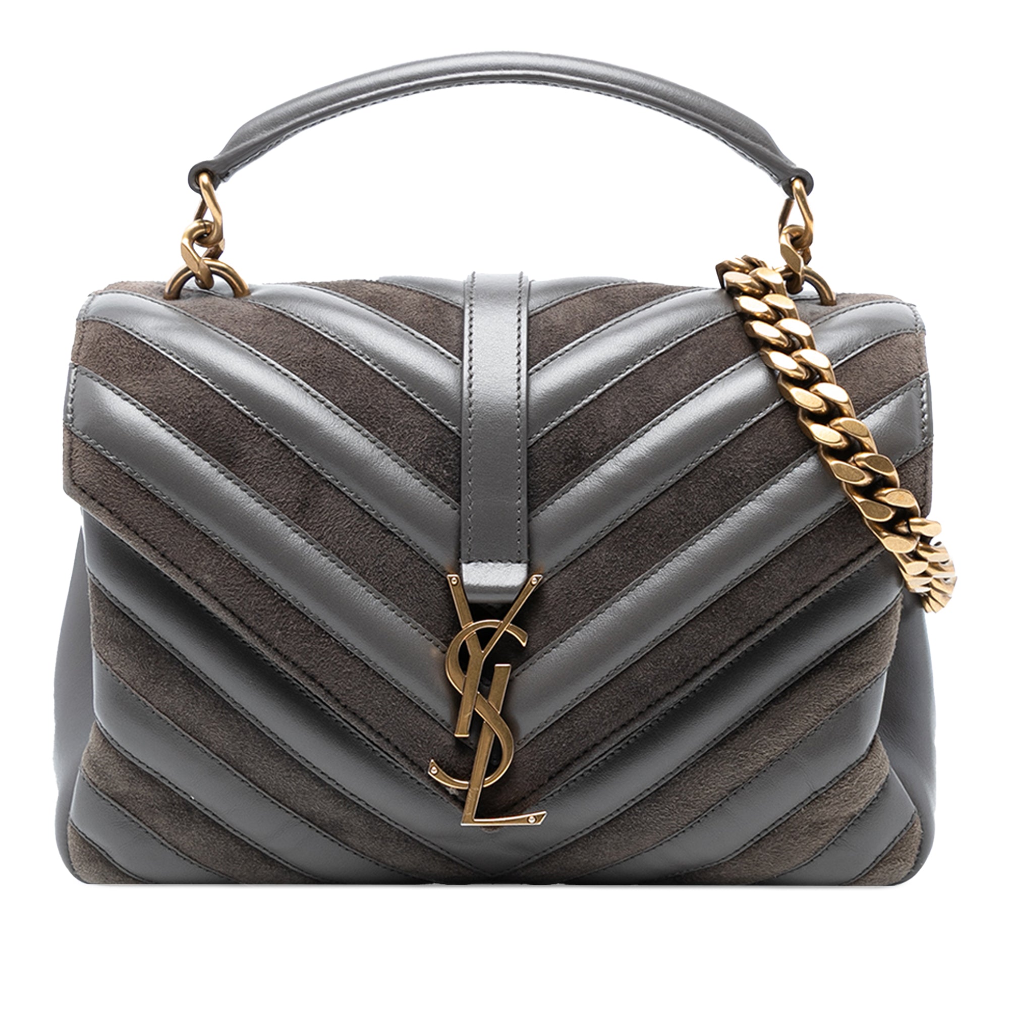 Medium Calfskin and Suede Chevron Monogram College Satchel