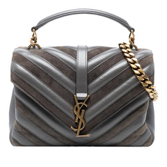 Medium Calfskin and Suede Chevron Monogram College Satchel