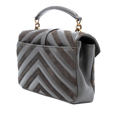 Medium Calfskin and Suede Chevron Monogram College Satchel
