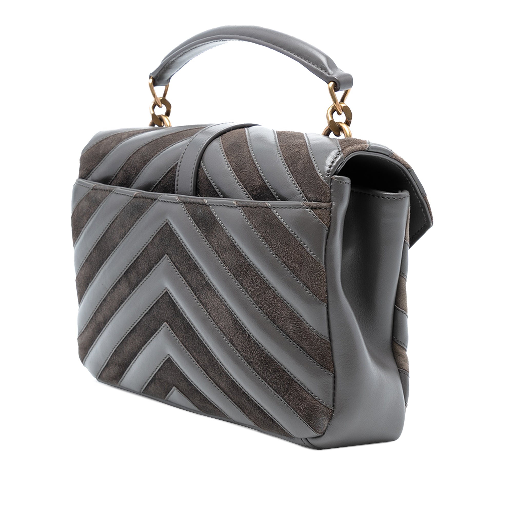 Medium Calfskin and Suede Chevron Monogram College Satchel