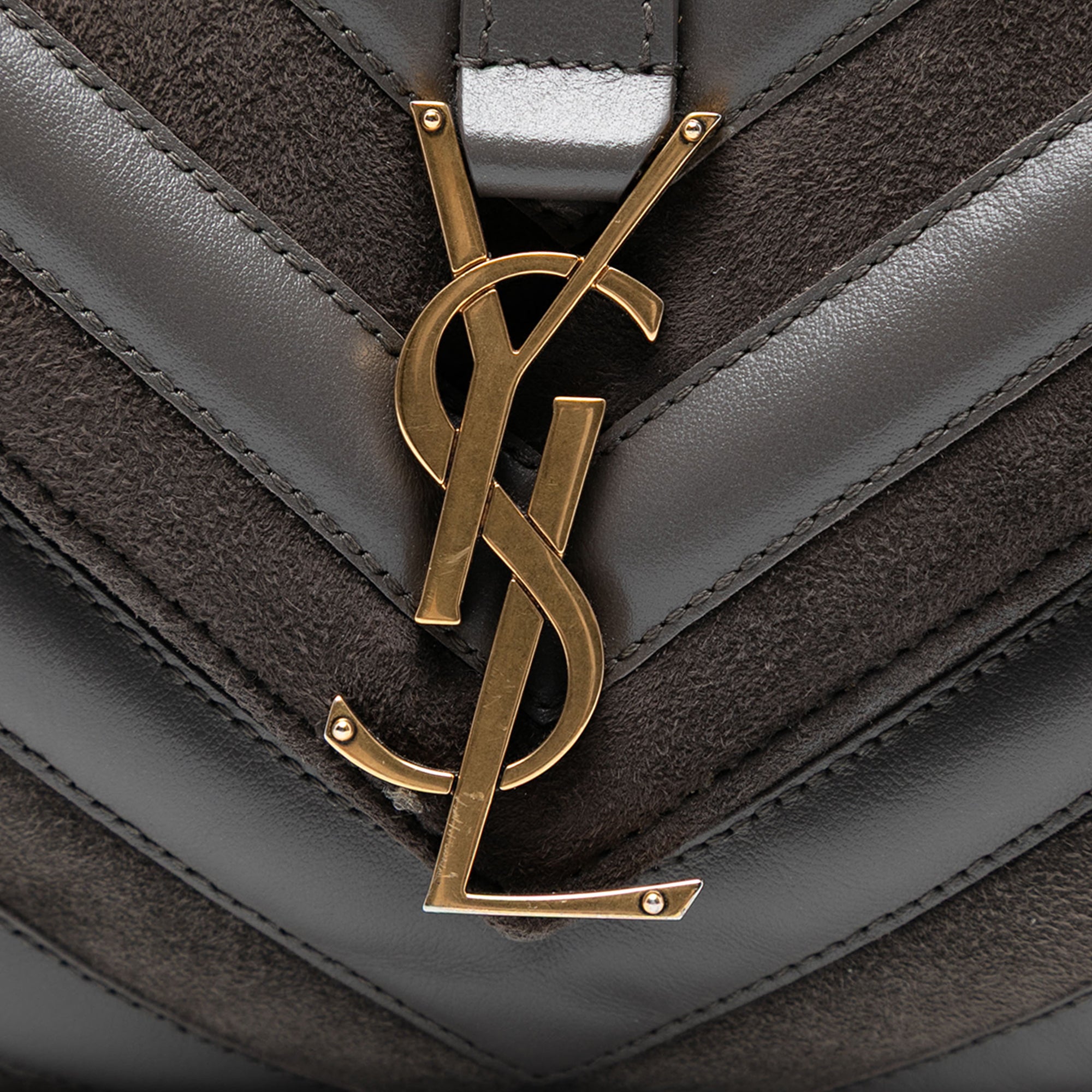 Medium Calfskin and Suede Chevron Monogram College Satchel