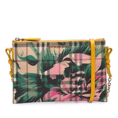 Haymarket Check Coated Canvas Floral Print Crossbody