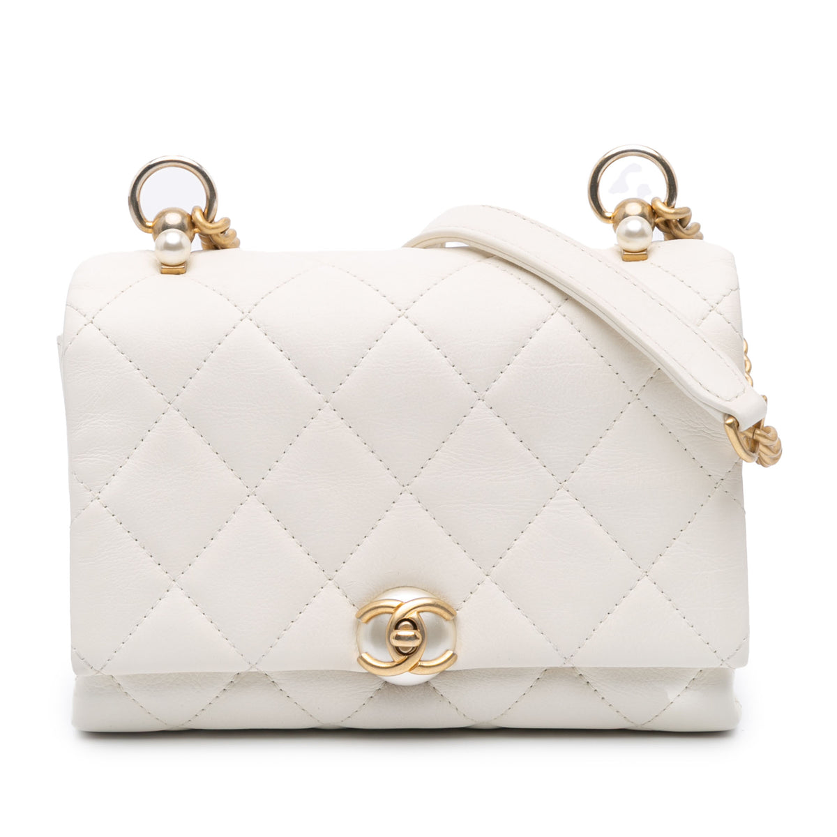 Quilted Calfskin Pearl CC Accordion Flap