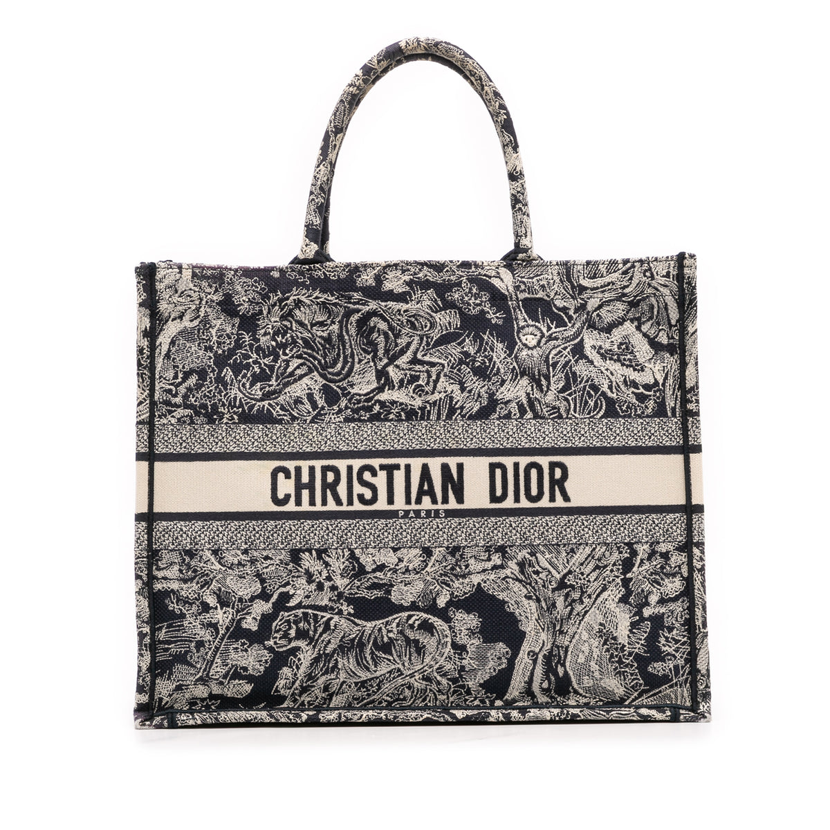 Large Canvas Toile de Jouy Reverse Embroidered Book Tote