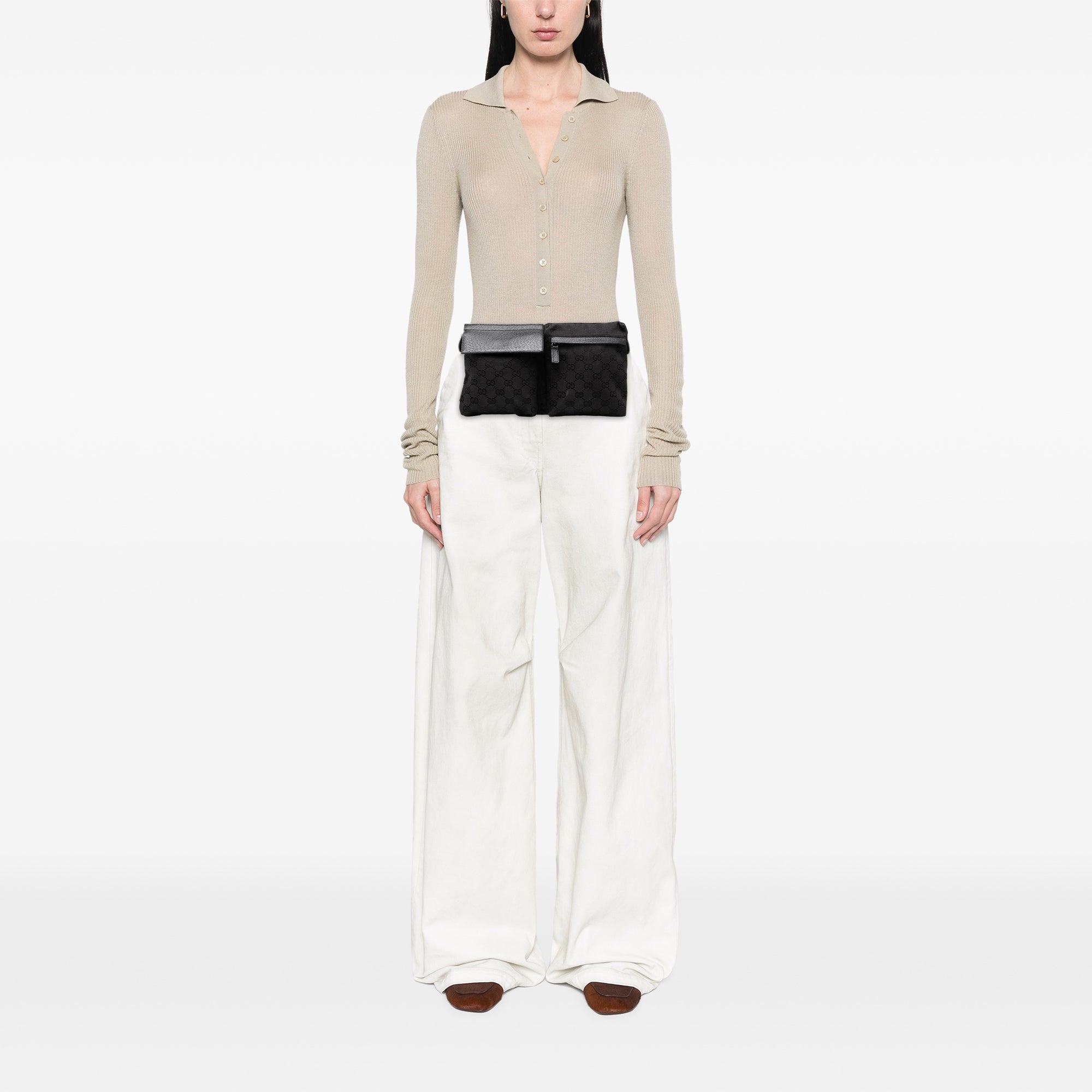 GG Canvas Double Pocket Belt Bag