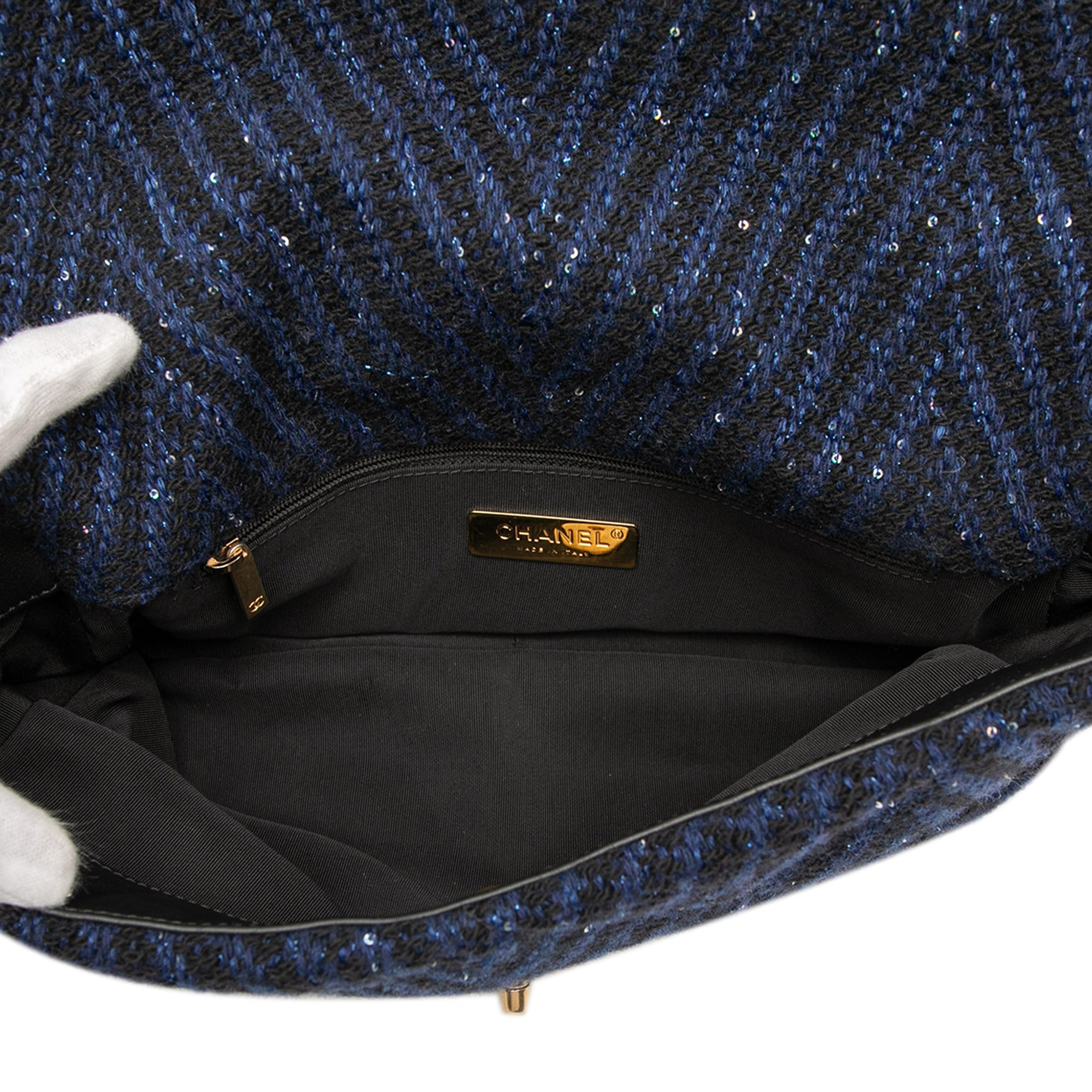 Large Chevron Tweed Sequin 19 Flap