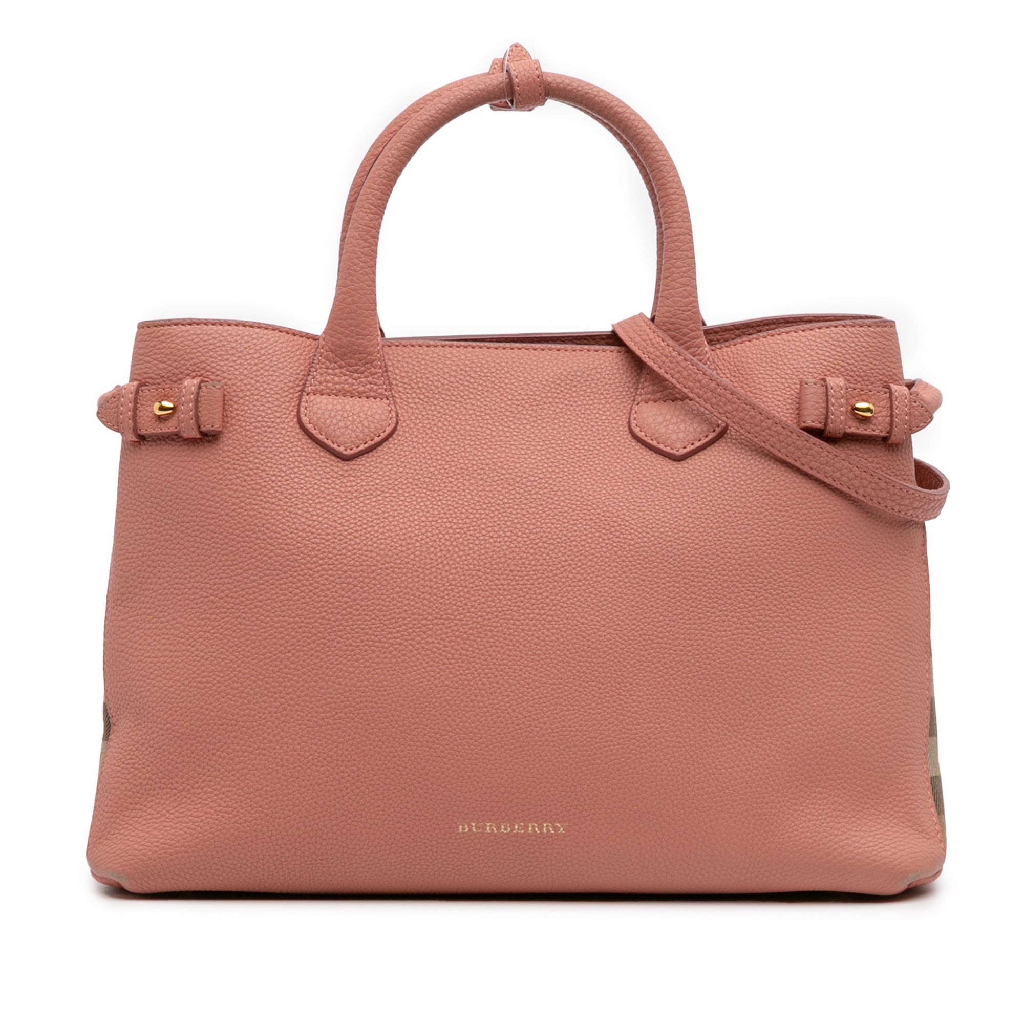 Medium Leather and House Check Banner Satchel