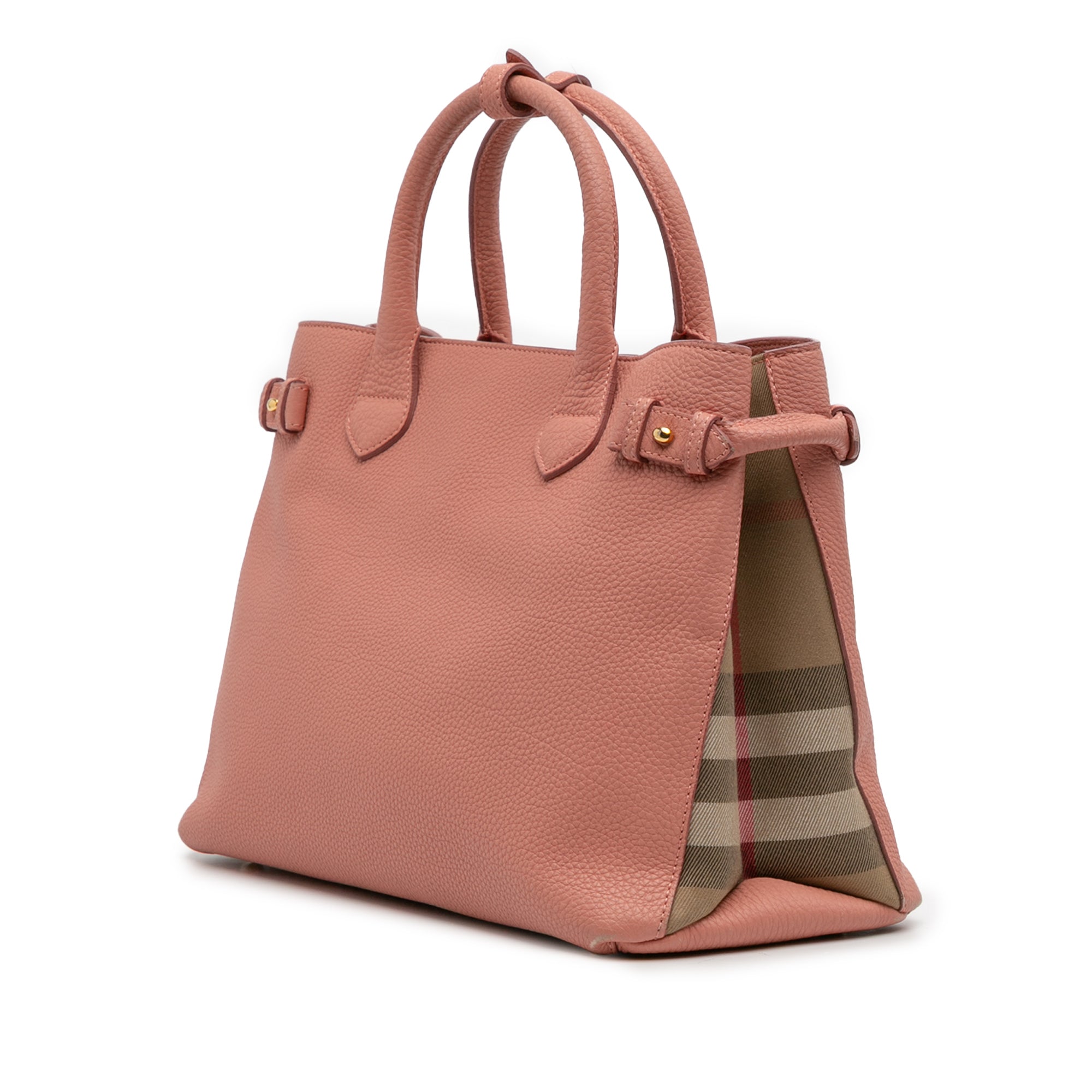 Medium Leather and House Check Banner Satchel