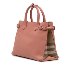Medium Leather and House Check Banner Satchel