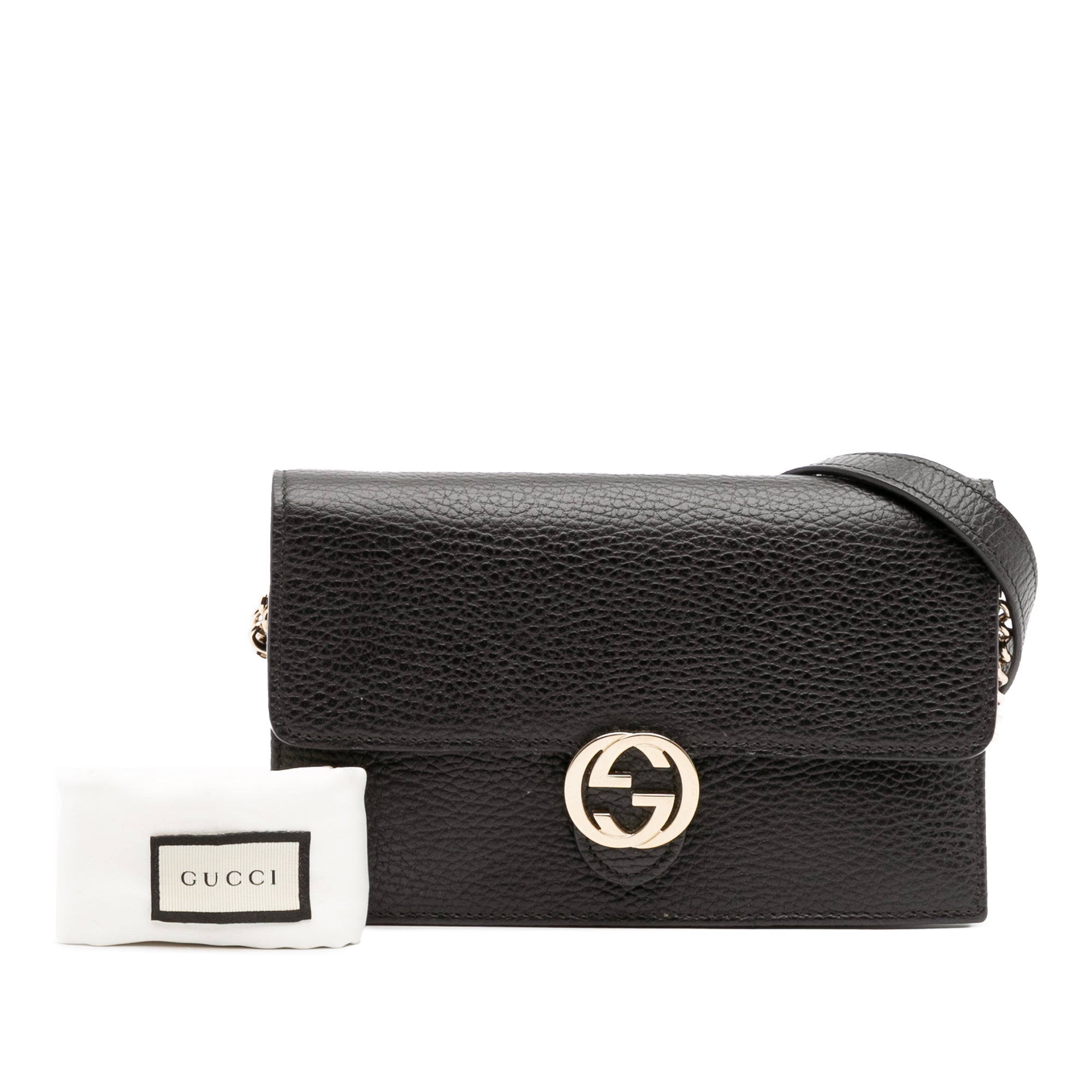 Leather Interlocking G Dollar Wallet on Chain