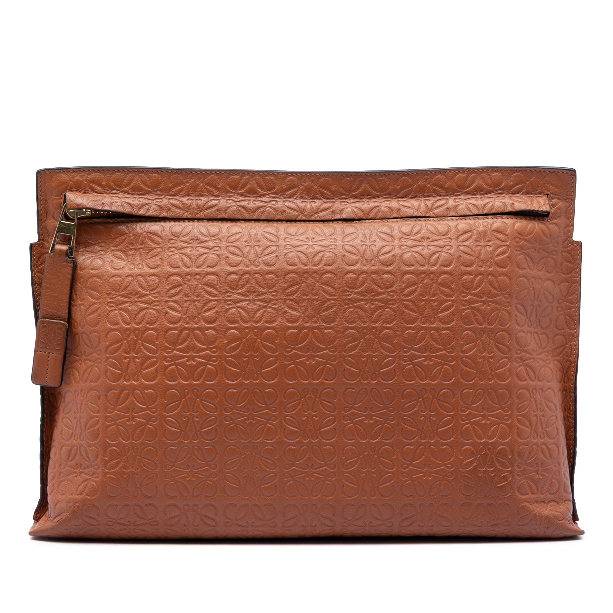 Embossed Anagram Leather Repeat T Clutch