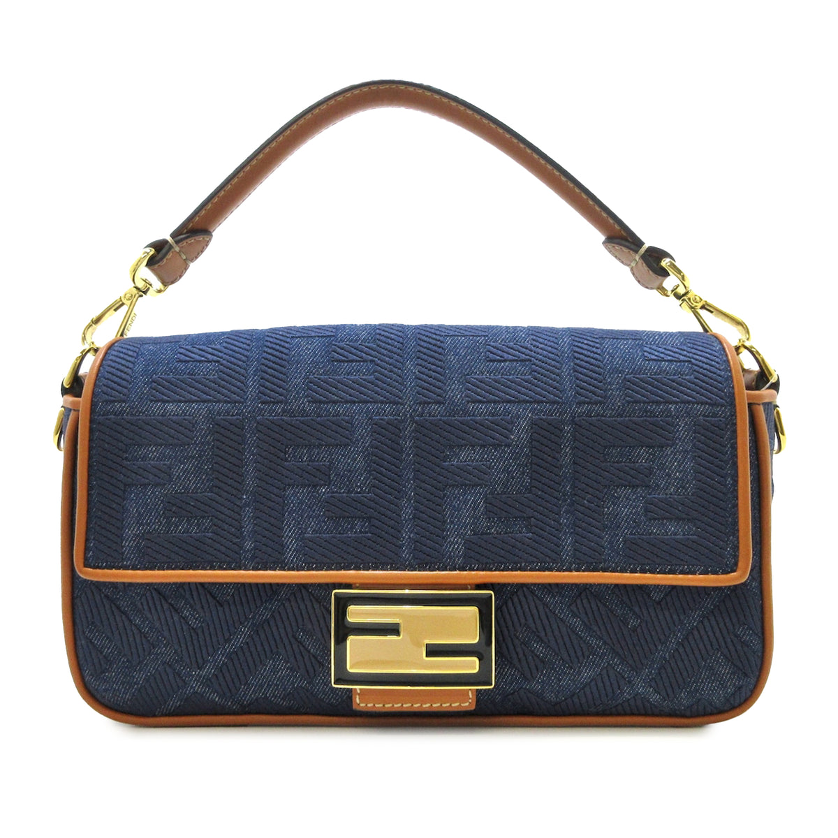 Zucca Embroidered Denim Baguette Satchel