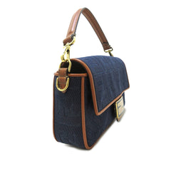 Zucca Embroidered Denim Baguette Satchel