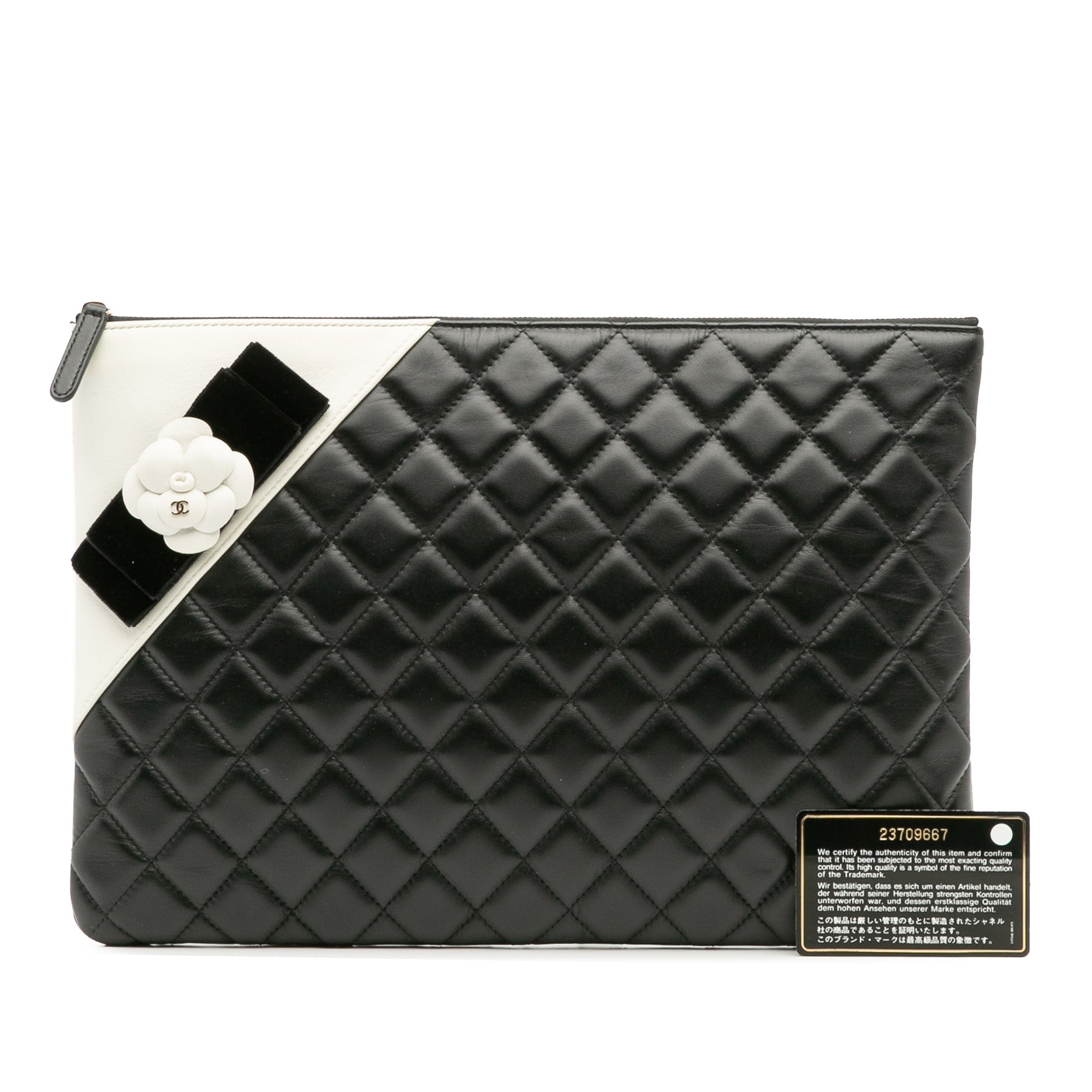 Large Quilted Lambskin Camellia O Case Clutch