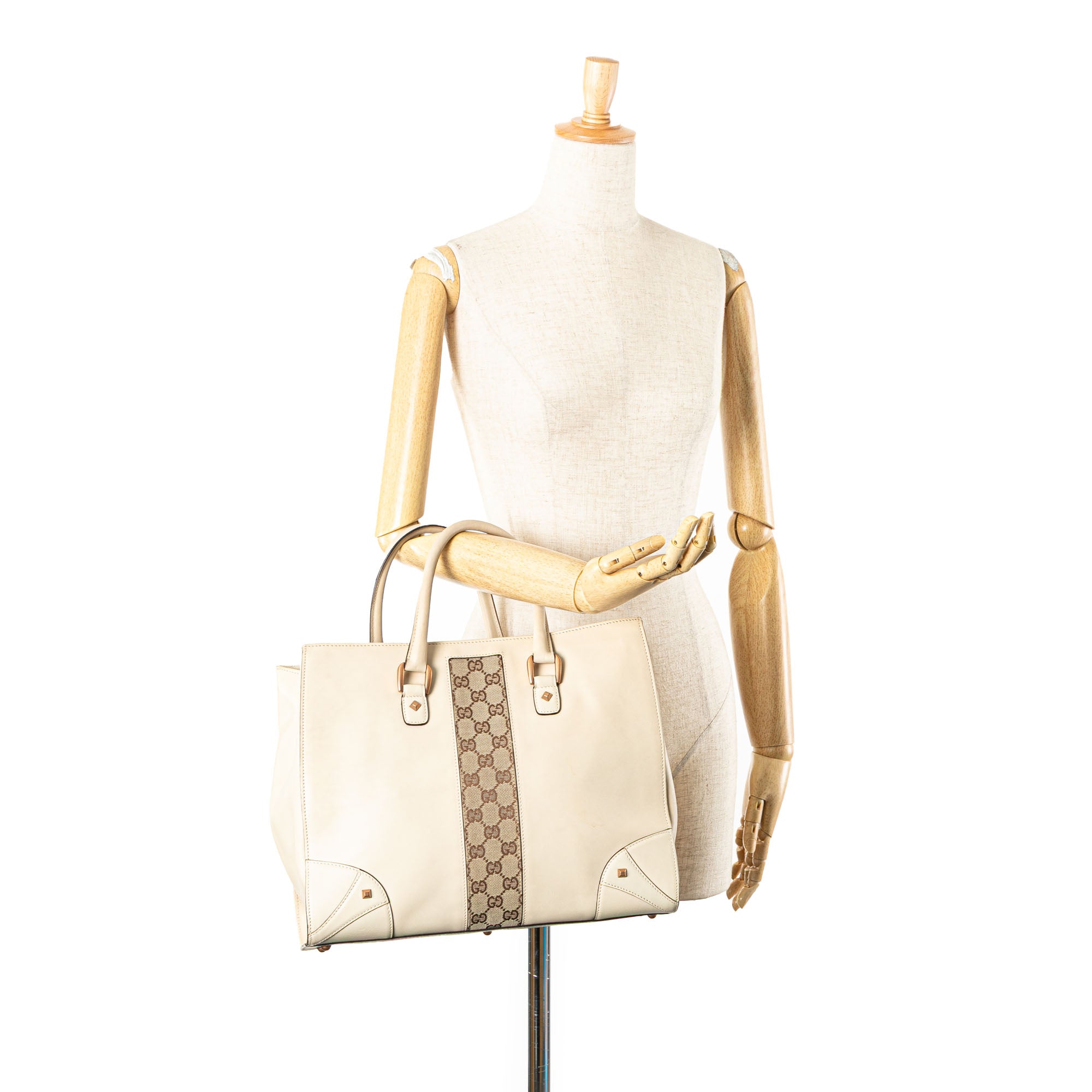 Calfskin and GG Canvas Nailhead Tote