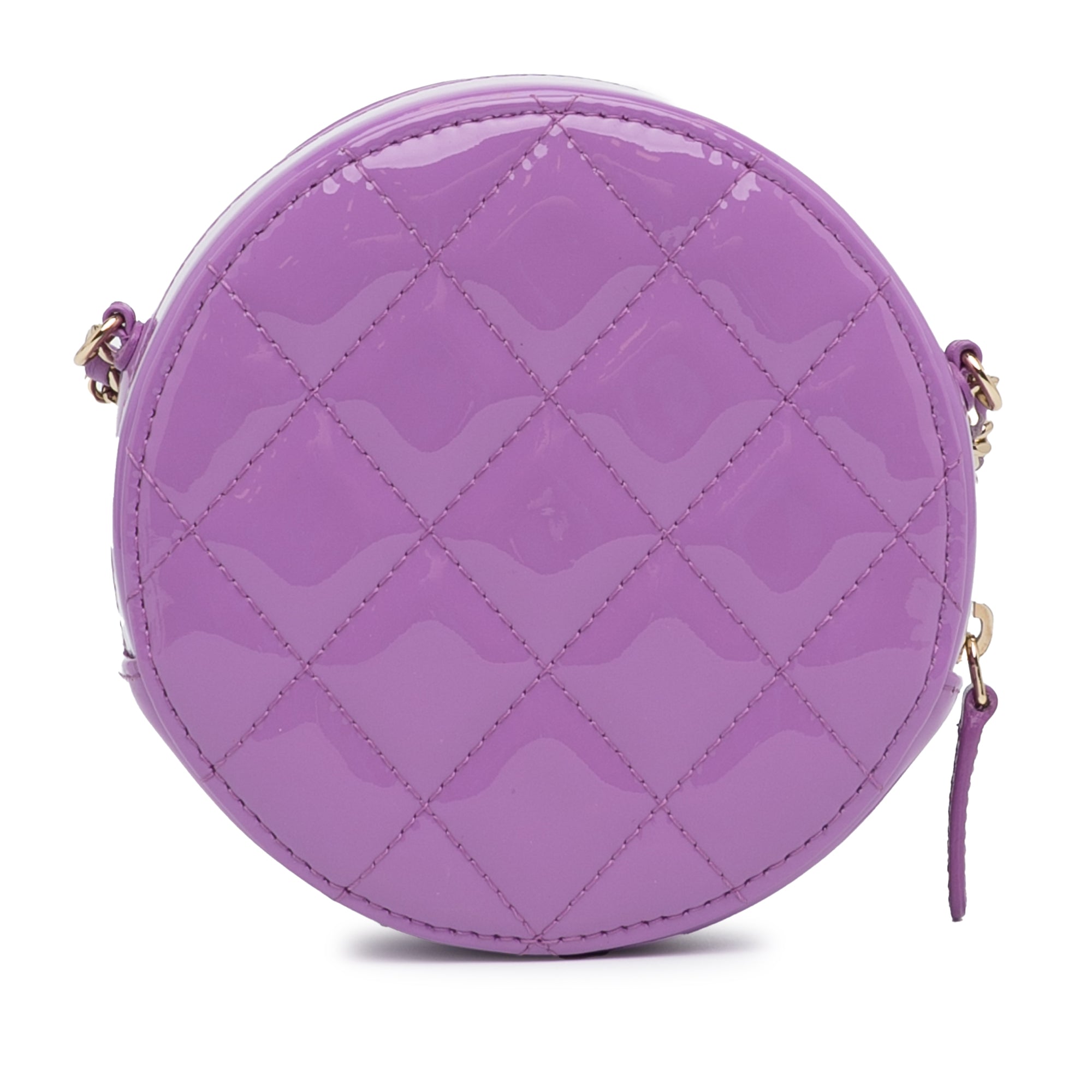 CC Quilted Patent Round Clutch With Chain