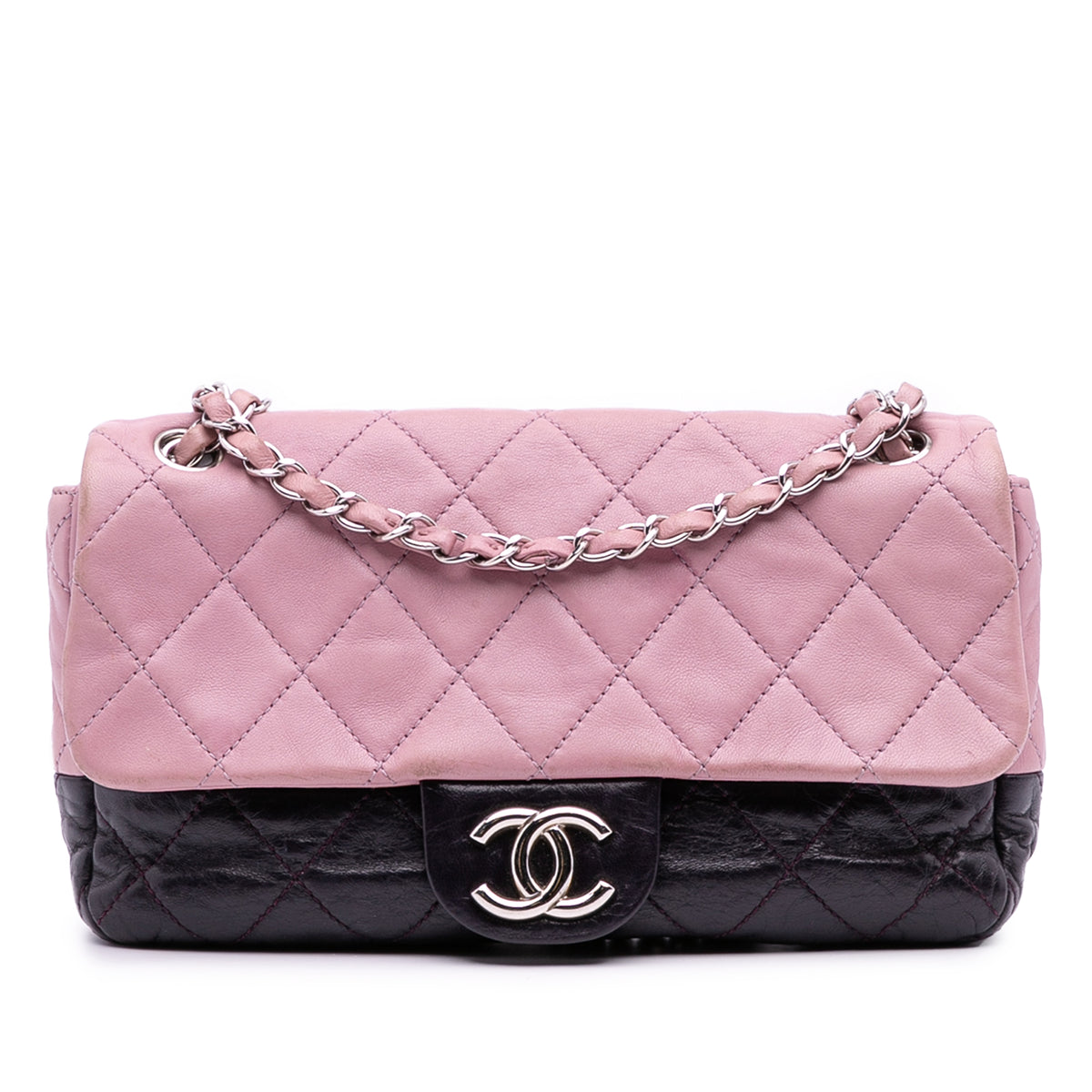 Medium Bicolor Lambskin and Calfskin CC Chain Flap