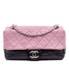 Medium Bicolor Lambskin and Calfskin CC Chain Flap