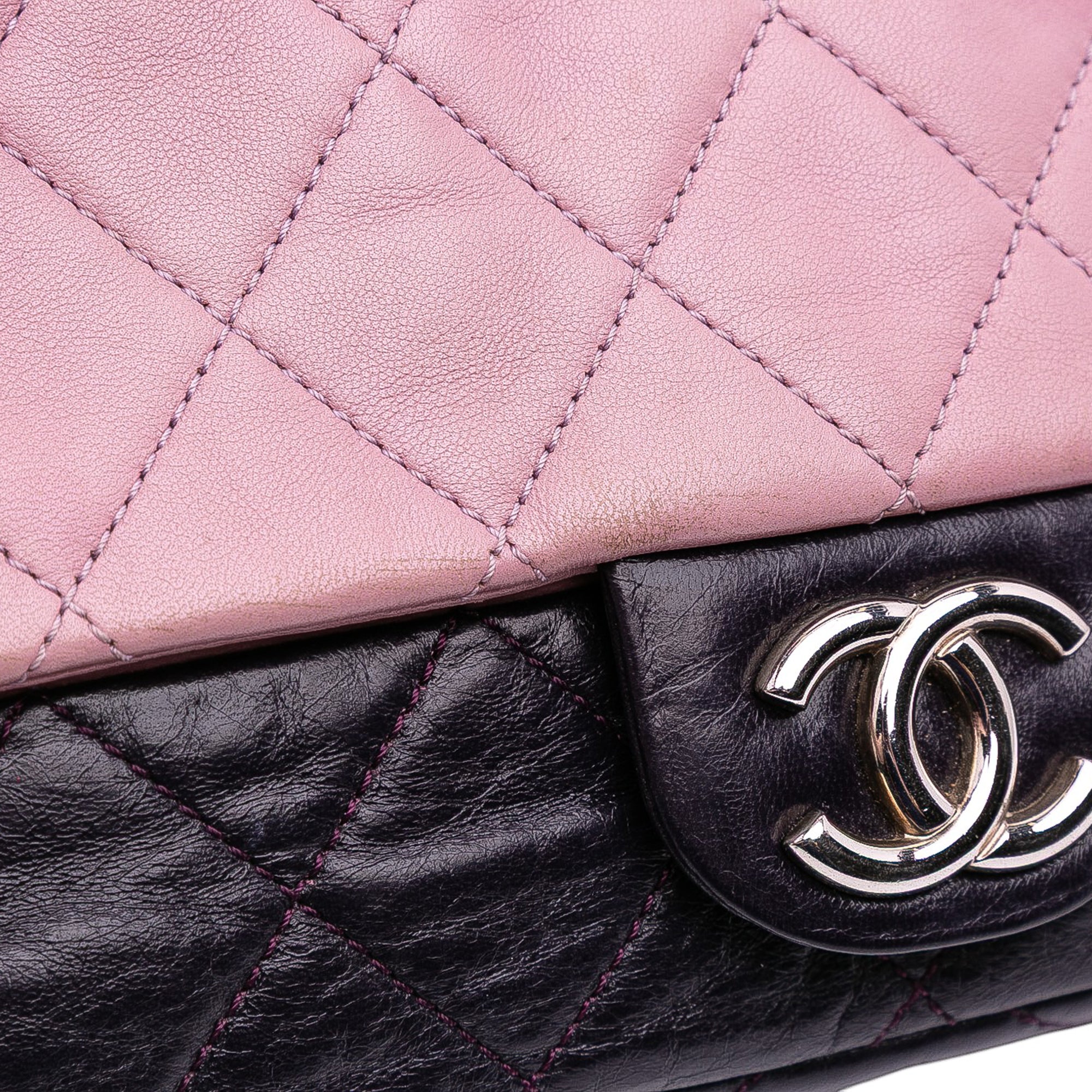 Medium Bicolor Lambskin and Calfskin CC Chain Flap