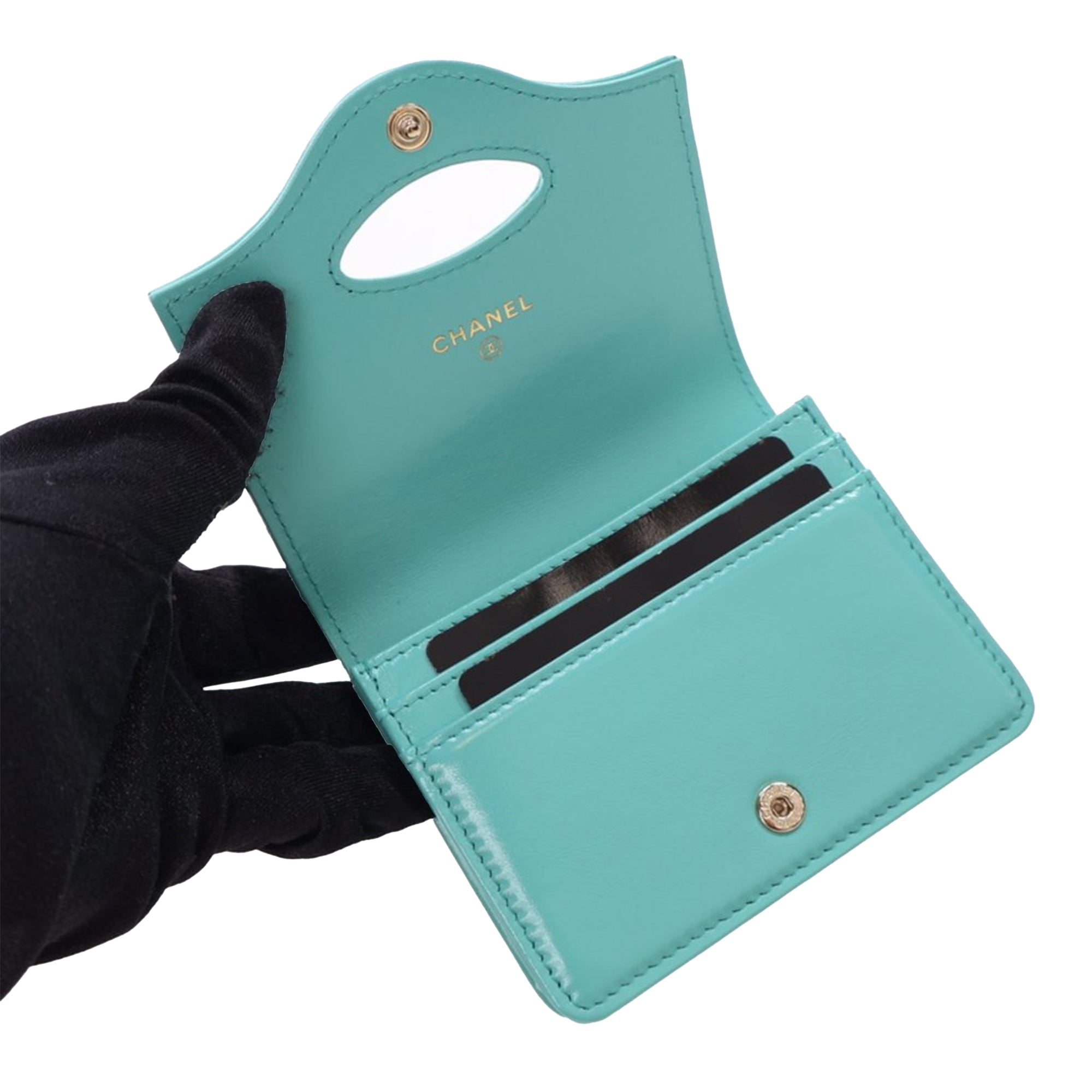 CC Quilted Calfskin Flap Card Holder