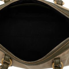 Leather Trimmed Satin Intrecciato Boston Bag