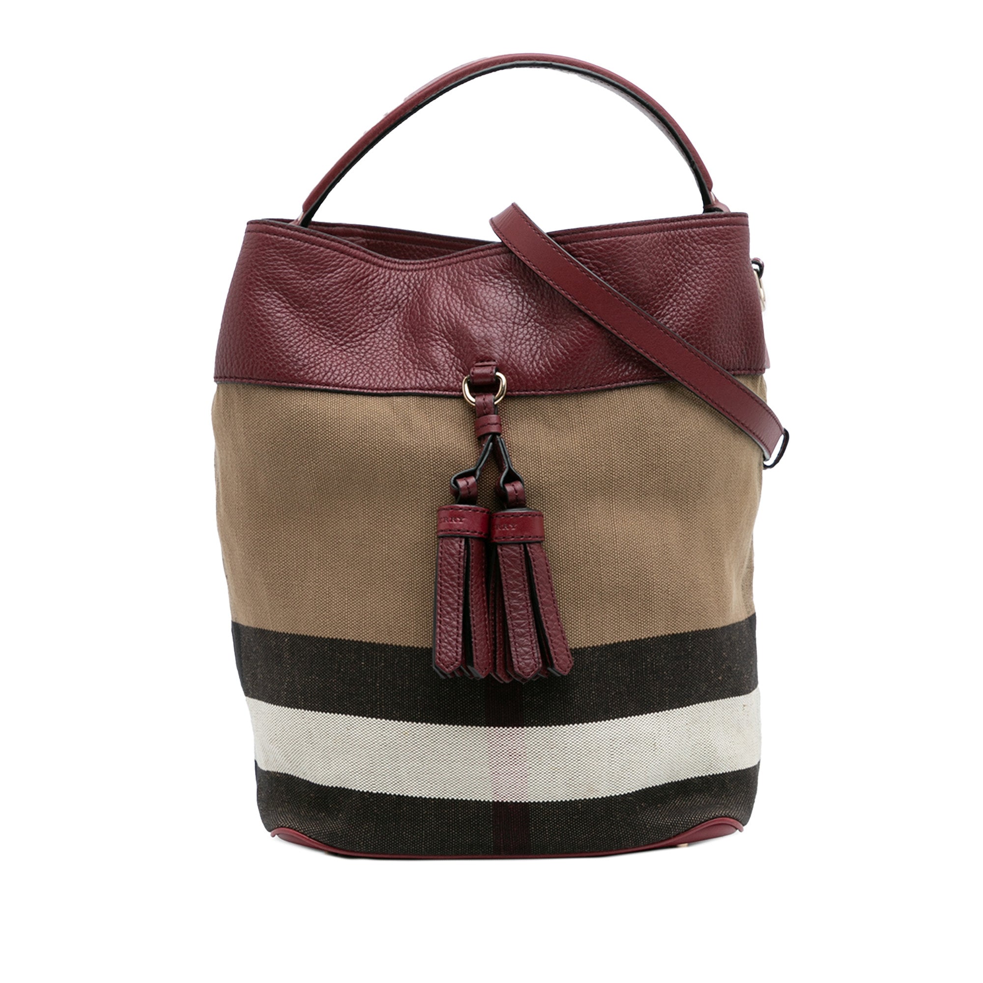 Medium Mega Check Canvas and Grained Calfskin Ashby Tassel Bucket Bag
