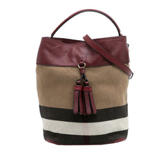 Medium Mega Check Canvas and Grained Calfskin Ashby Tassel Bucket Bag
