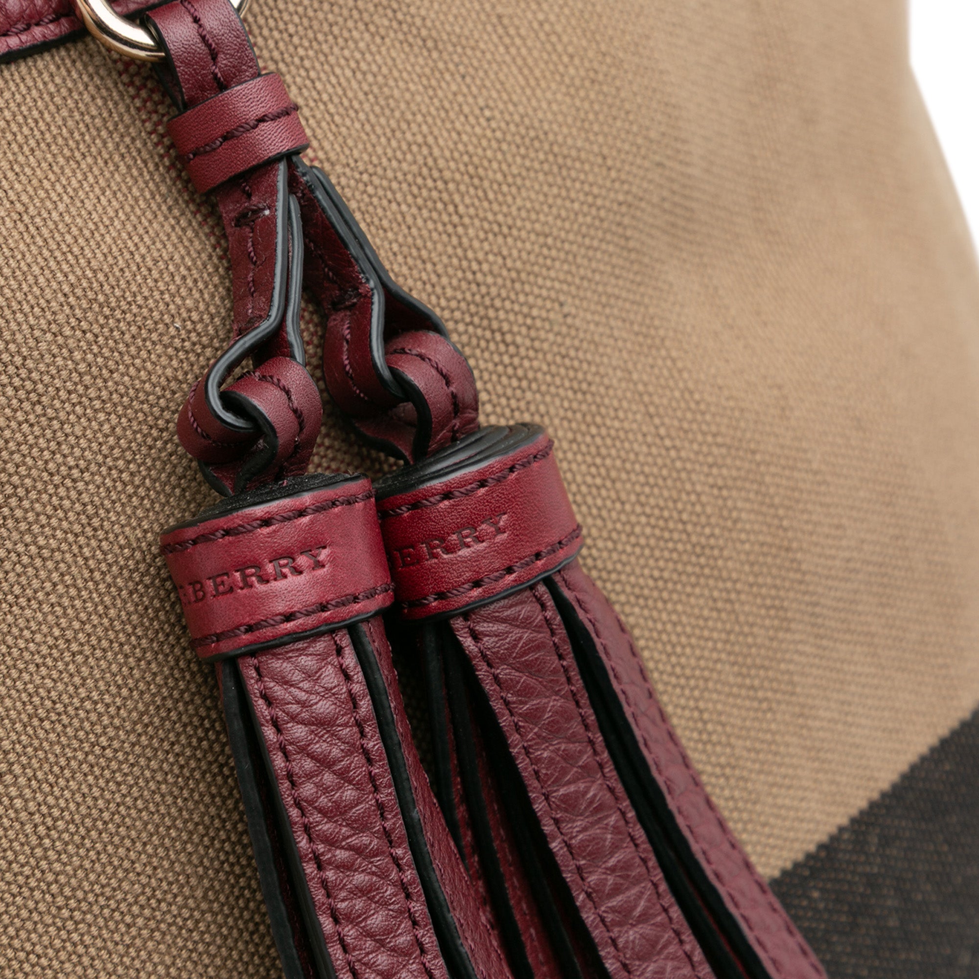 Medium Mega Check Canvas and Grained Calfskin Ashby Tassel Bucket Bag