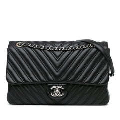 Jumbo Classic Chevron Lambskin Double Stitch Flap