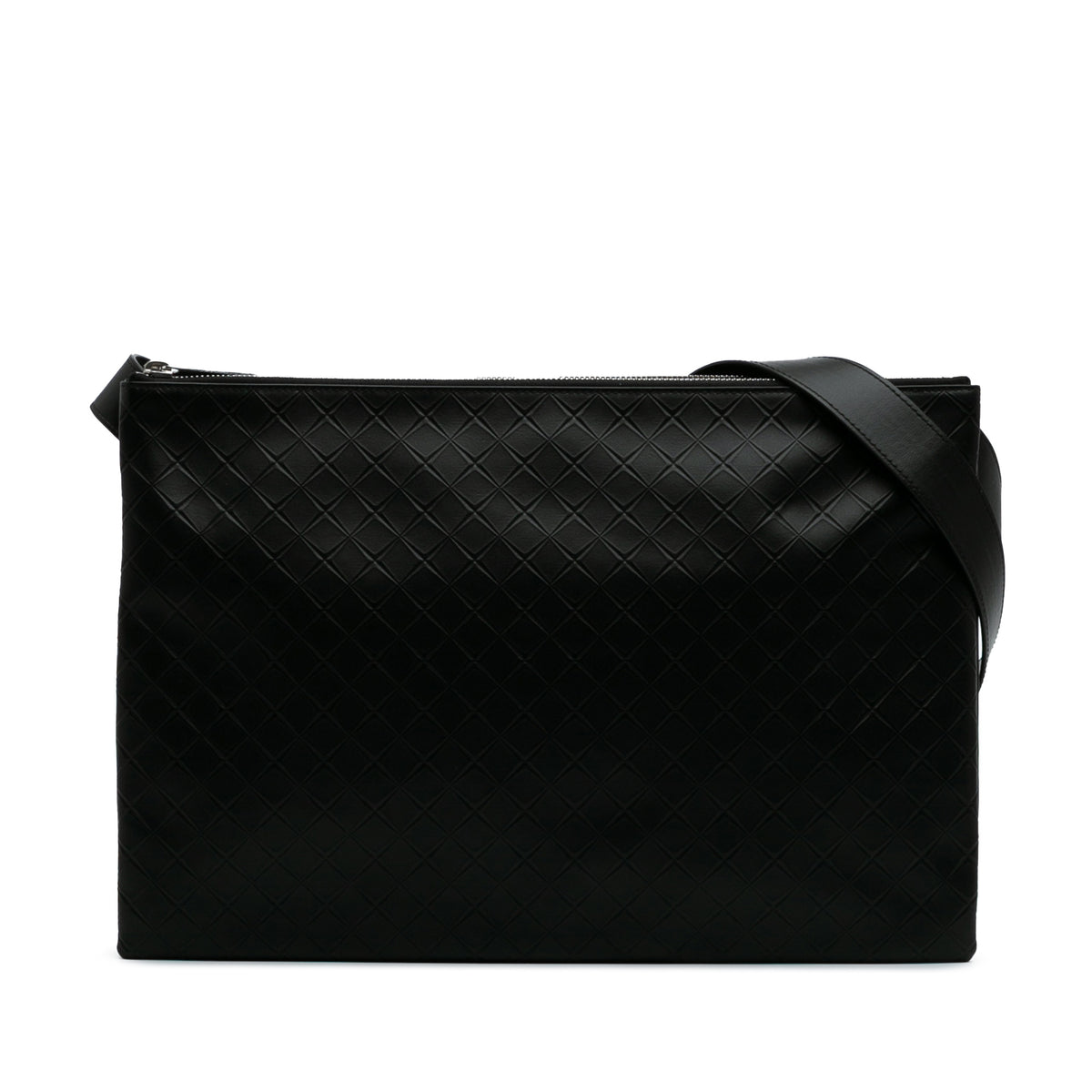 Lambskin Embossed Intrecciato Triple Zip Messenger Bag