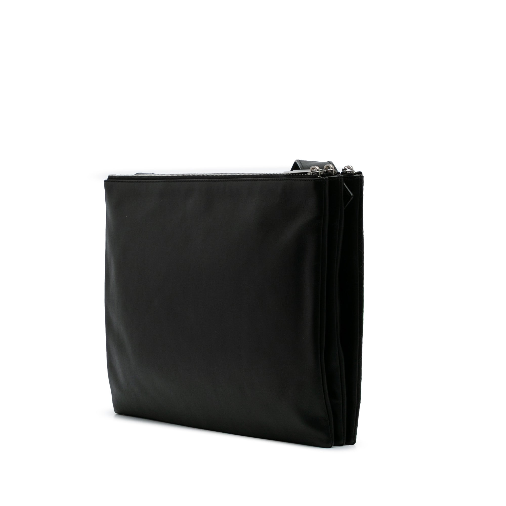 Lambskin Embossed Intrecciato Triple Zip Messenger Bag