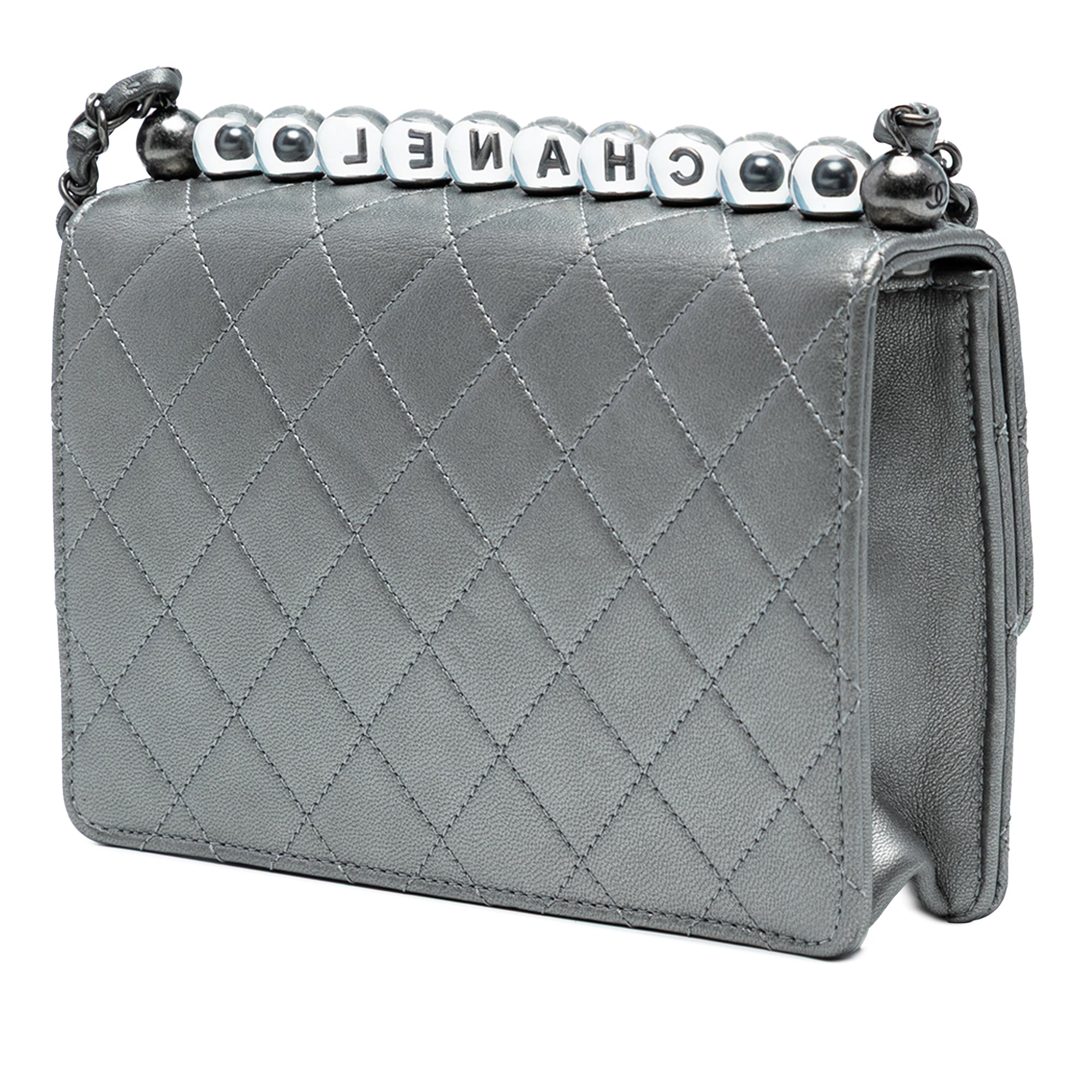 Medium Quilted Metallic Goatskin Chic Pearls Flap