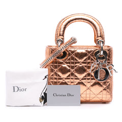 Mini Metallic Crinkled Calfskin Cannage Lady Dior