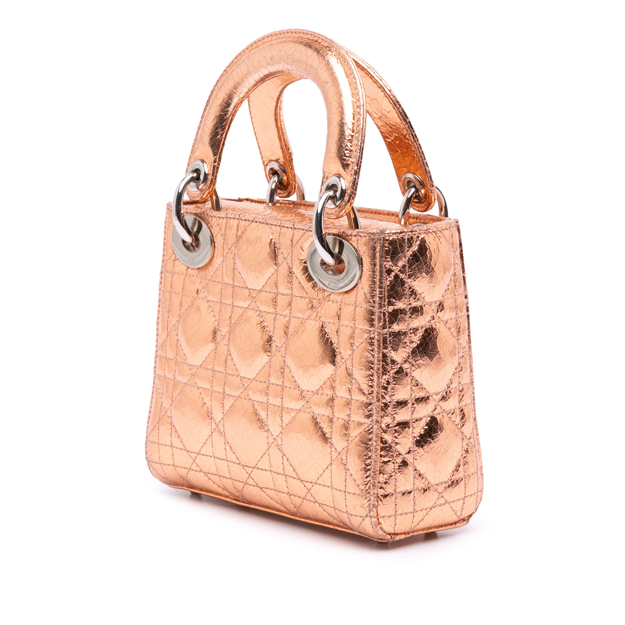 Mini Metallic Crinkled Calfskin Cannage Lady Dior