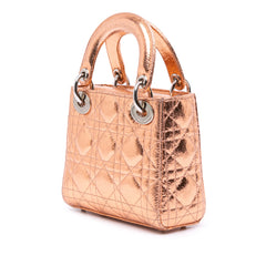 Mini Metallic Crinkled Calfskin Cannage Lady Dior