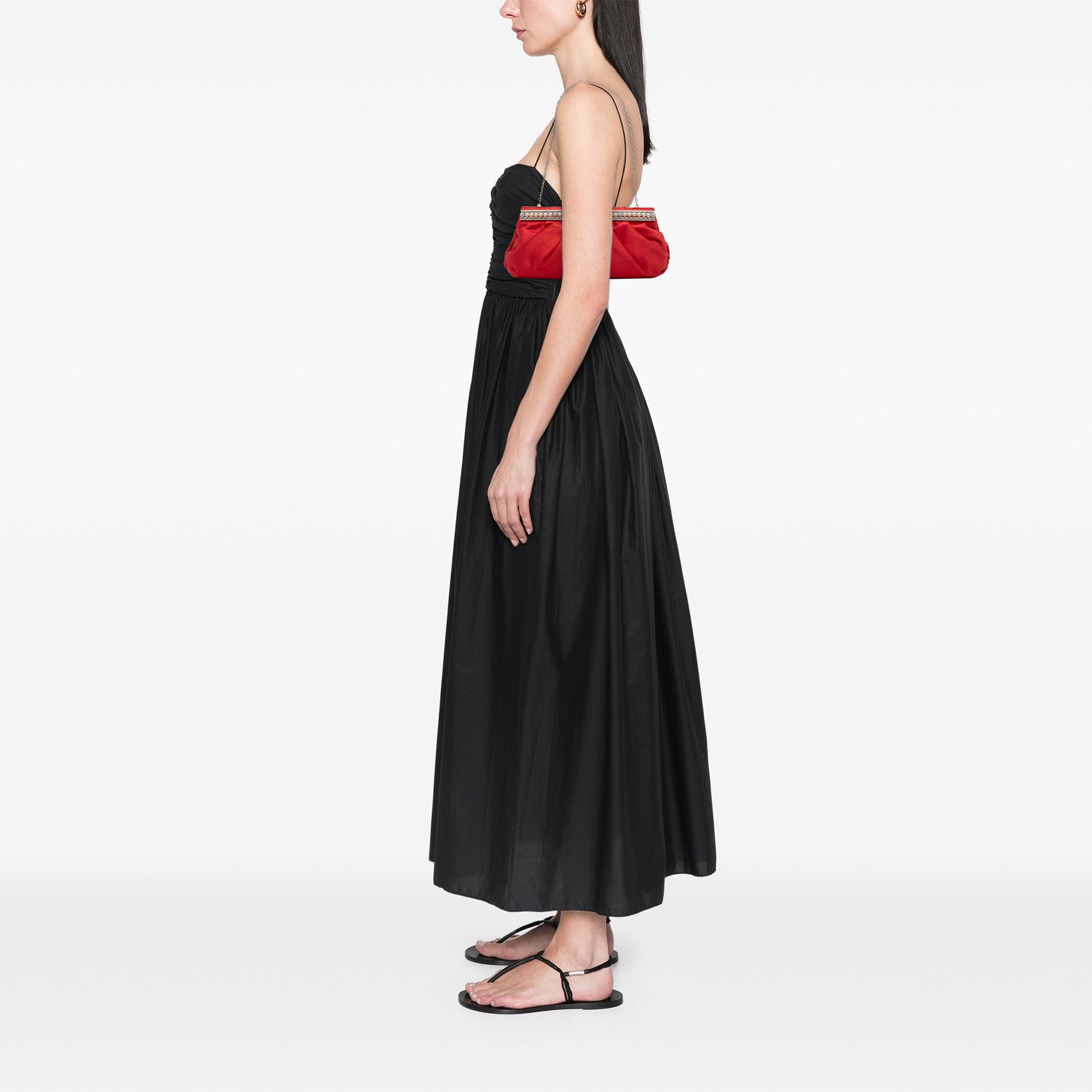 Satin Pearl Embellished Frame Clutch on Chain