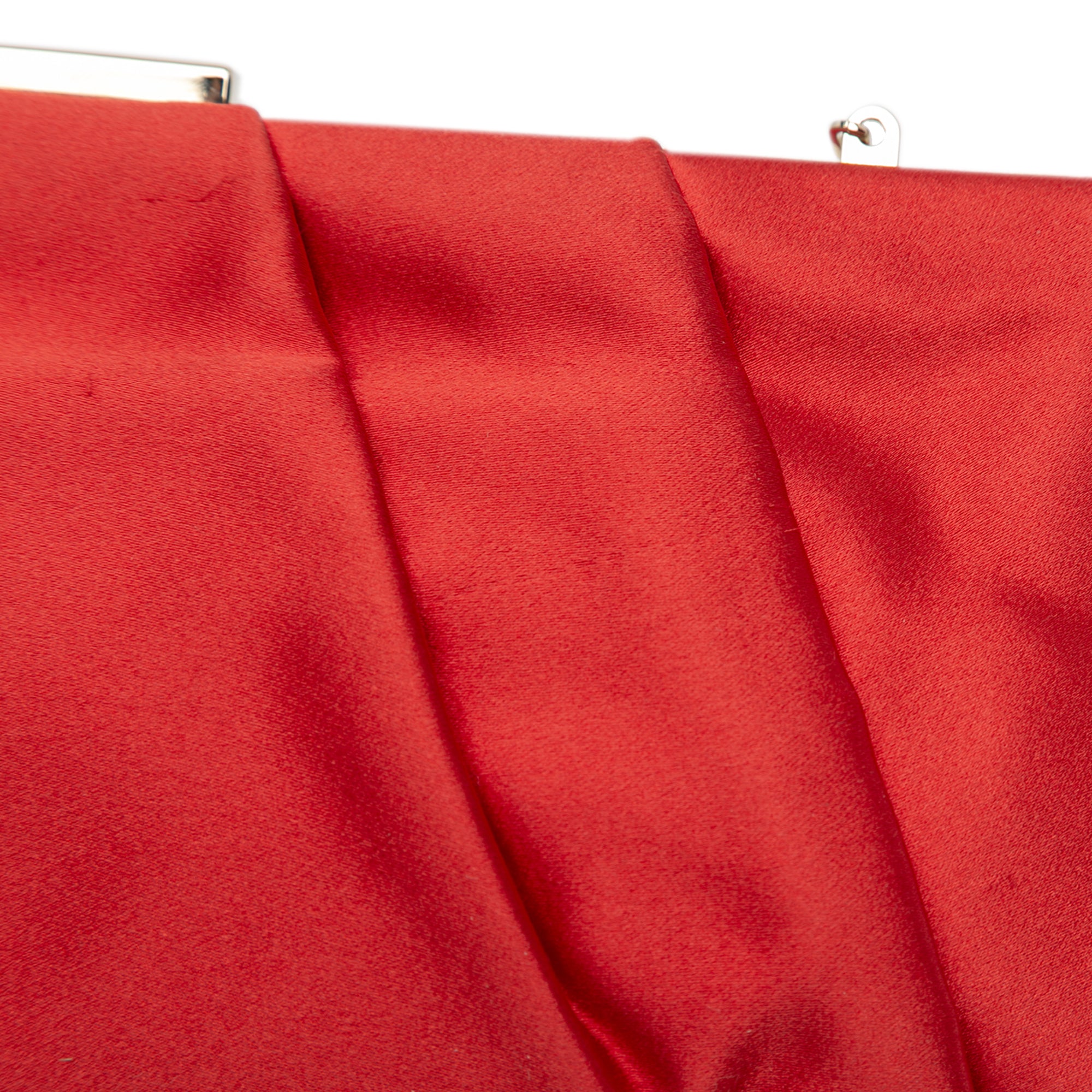 Satin Pearl Embellished Frame Clutch on Chain