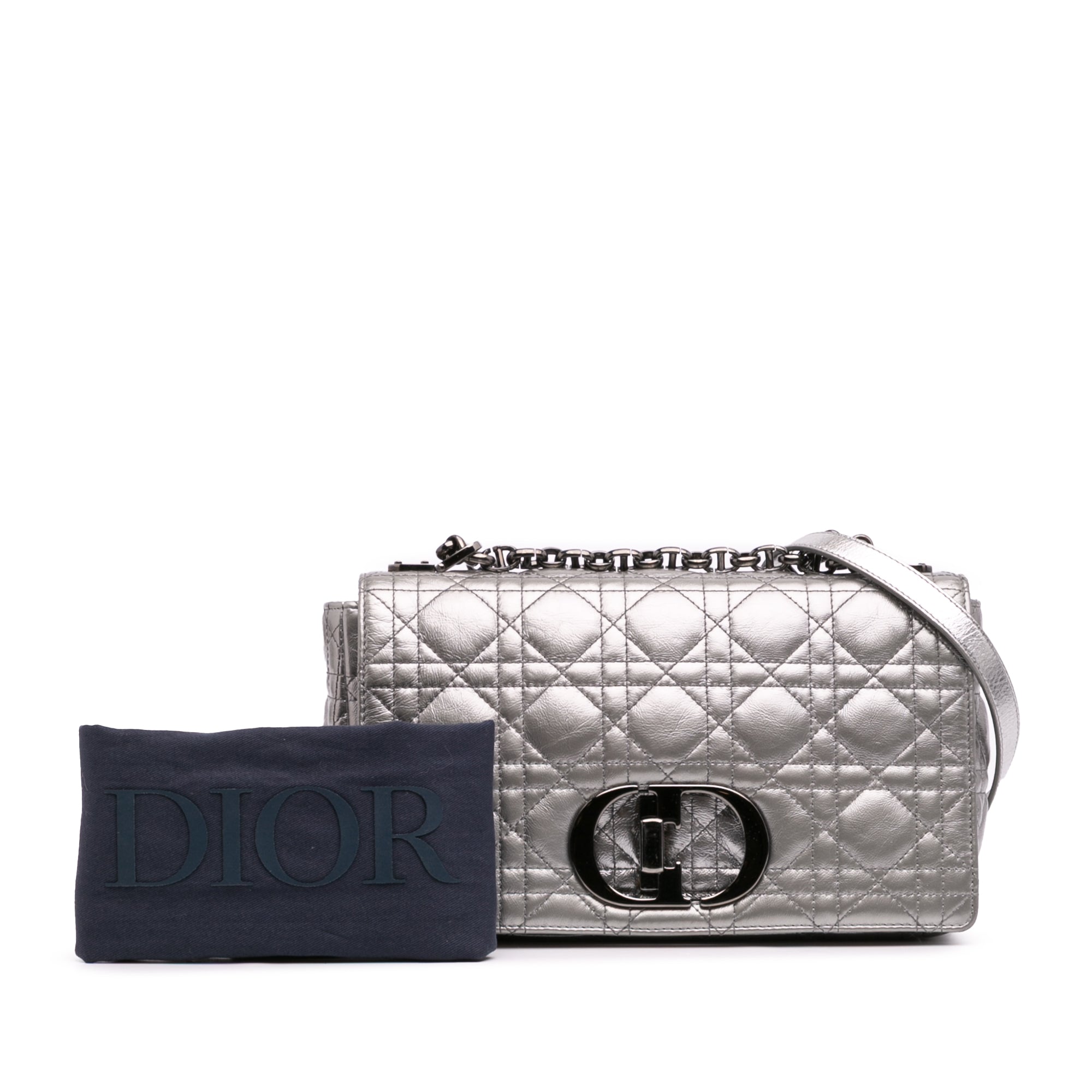 Medium Metallic Calfskin Cannage Supple Caro Bag