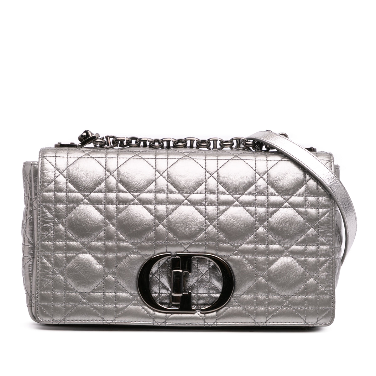 Medium Metallic Calfskin Cannage Supple Caro Bag