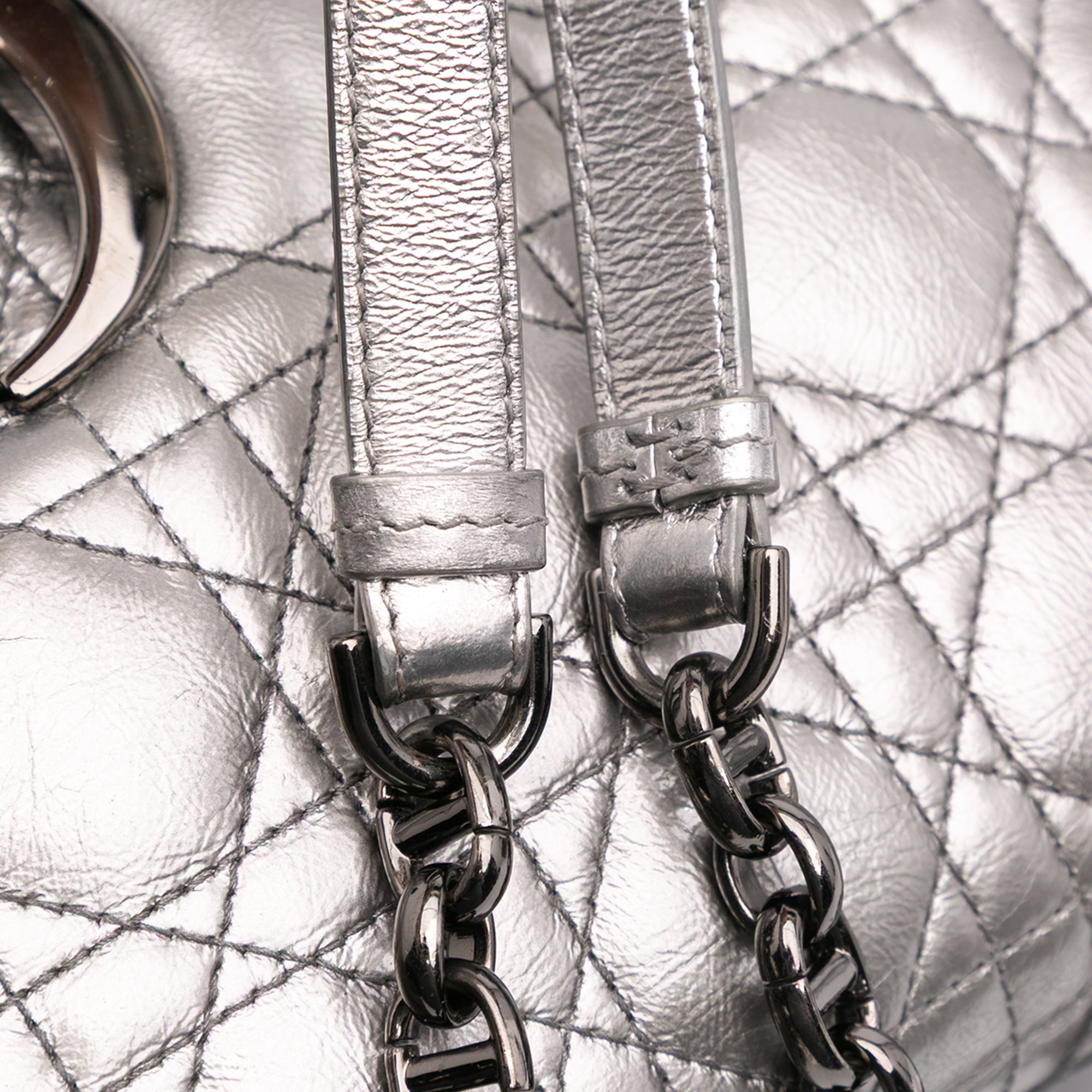 Medium Metallic Calfskin Cannage Supple Caro Bag